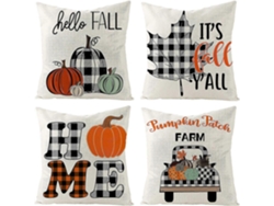 Rebe-funda De Almohada Otoño 18x18in 4pcs, Cuadros De Búfalo Y Calabaza, Lino De Alta Calidad, Cremallera Oculta
