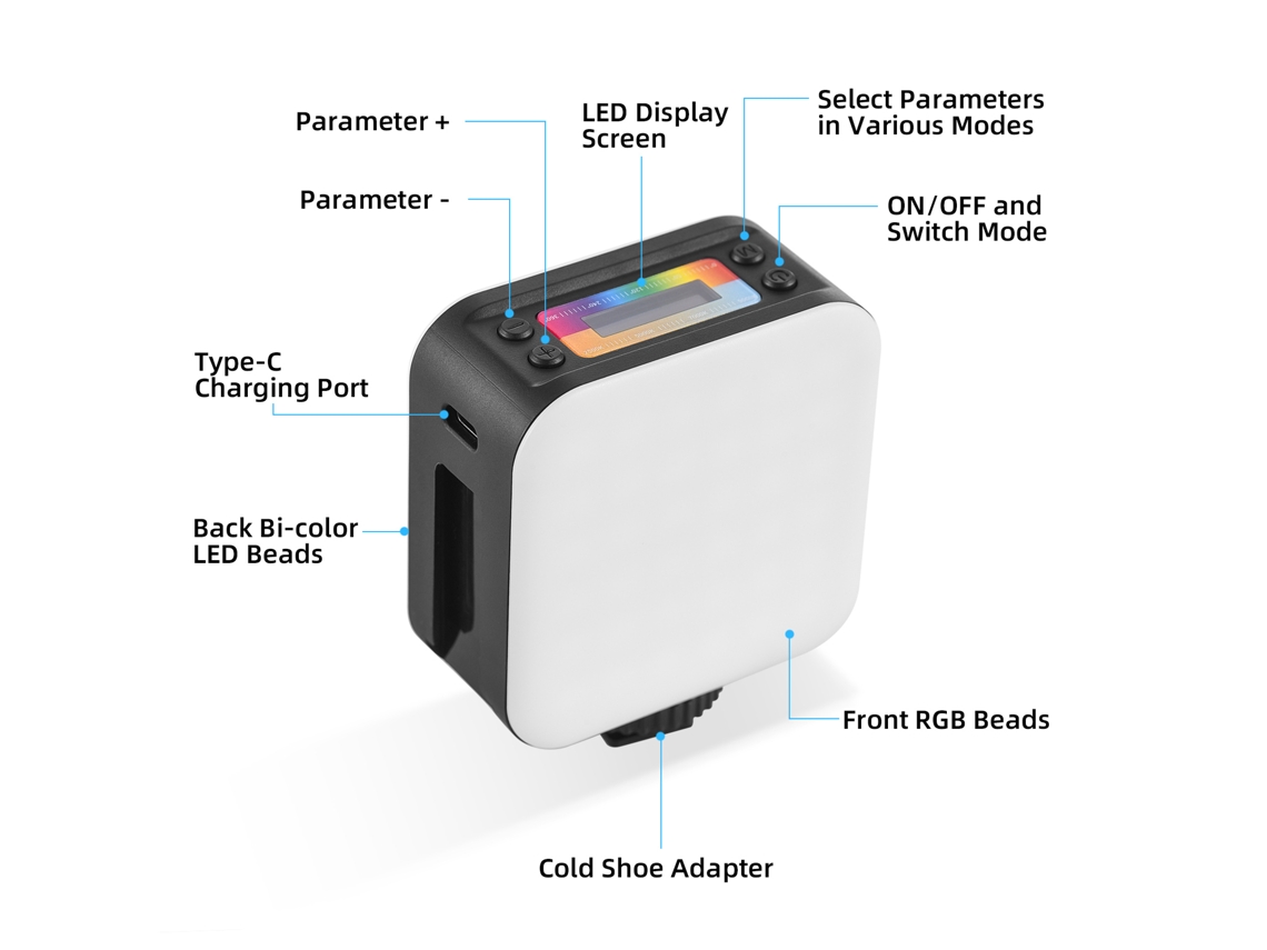 Mini luz LED RGB portátil, luz LED RGB compacta para cámara, vlogging y selfies.