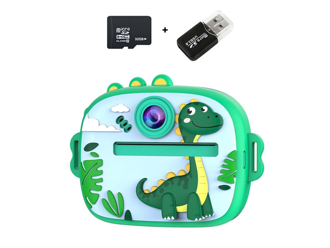Cámara instantánea Chrui HD 1080p de 48 MP con pantalla IPS de 2,4 pulgadas y tarjeta de memoria de 32 GB (Dinosaurio Verde)