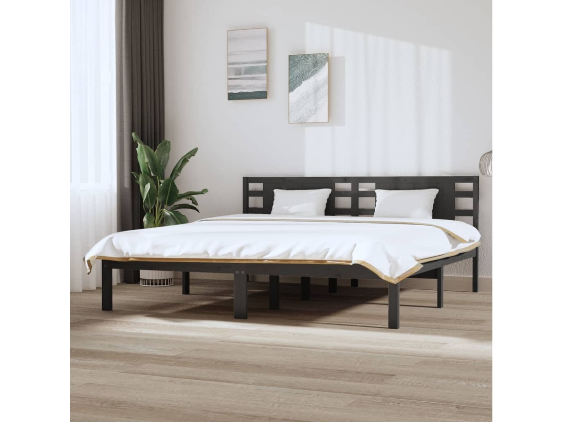 Estructura De Cama De Madera Maciza De Pino Gris 200x200 Cm