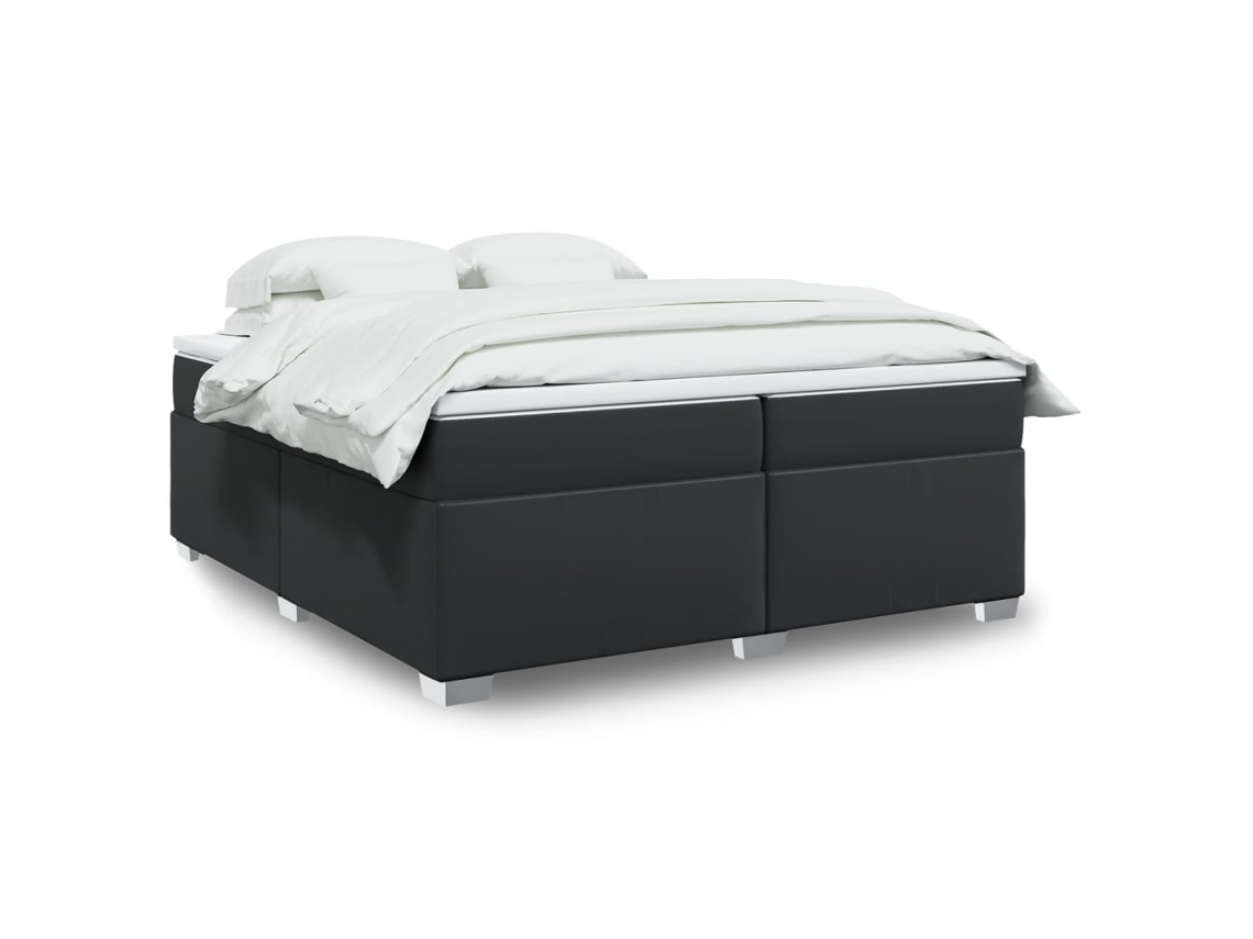 Cama Box Spring Con Colchón Cuero Sintético Negro 200x200 Cm