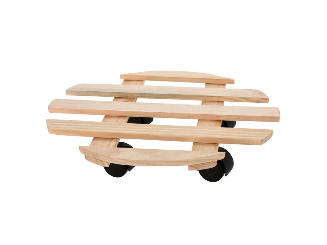 Soporte Macetas Ruedas Madera 35 Cm