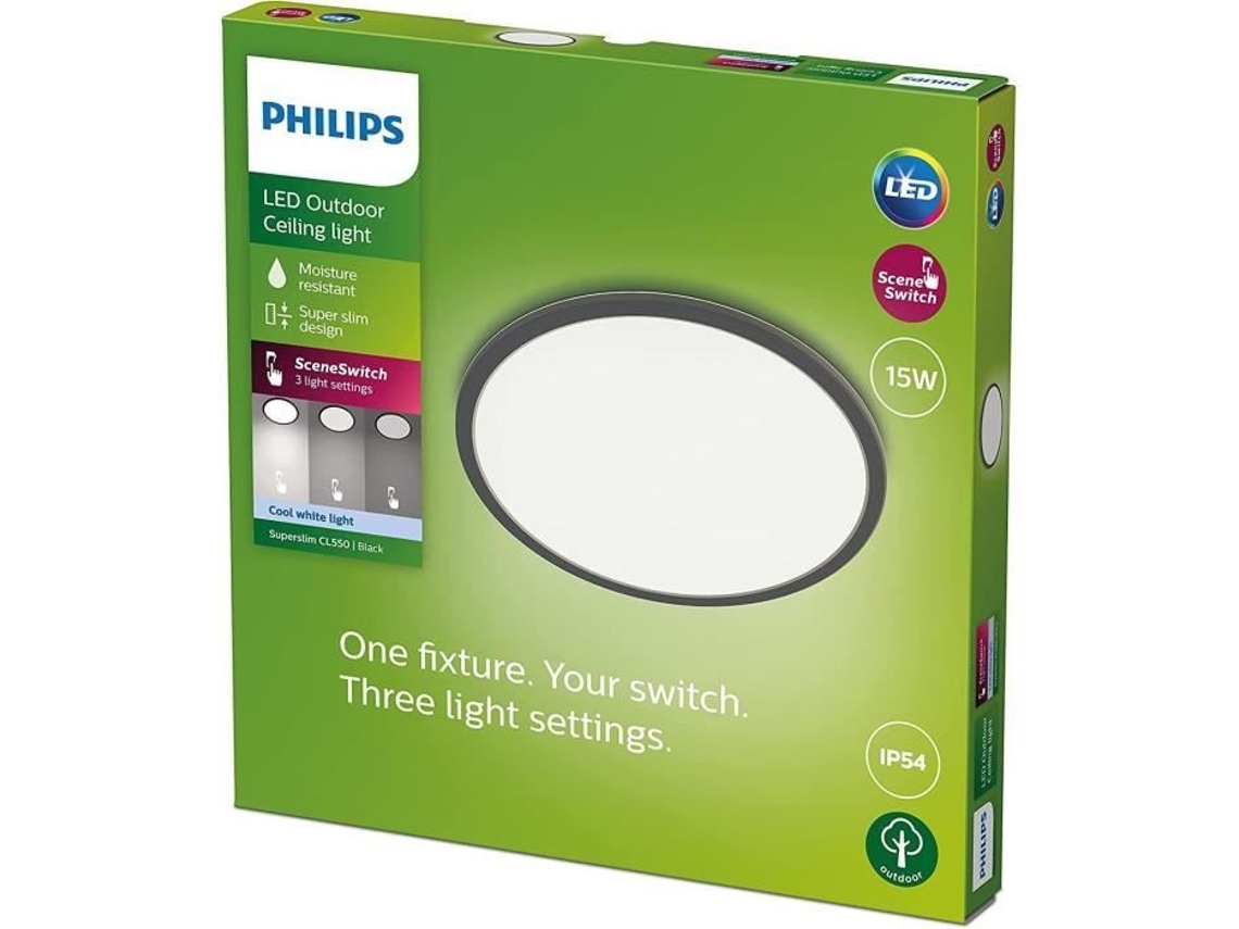 PHILIPS LED Superslim Teto Light - 15W - 4000 Kelvin - IP54 - Black