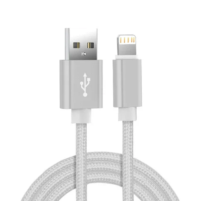 Cable De Carga Usb Trenzado De Nailon Metálico (plateado, 1 Metro) Para Iphone, Compatible Con Carga Rápida Y Transferencia De Datos.