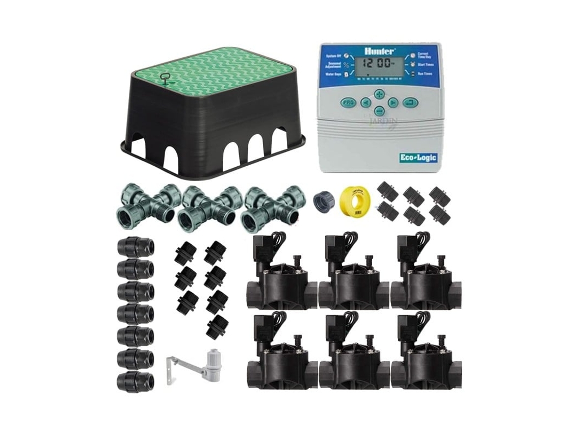 Kit Profesional Riego Automático Hunter De 6 Zonas 24v Para Tuberia 25mm