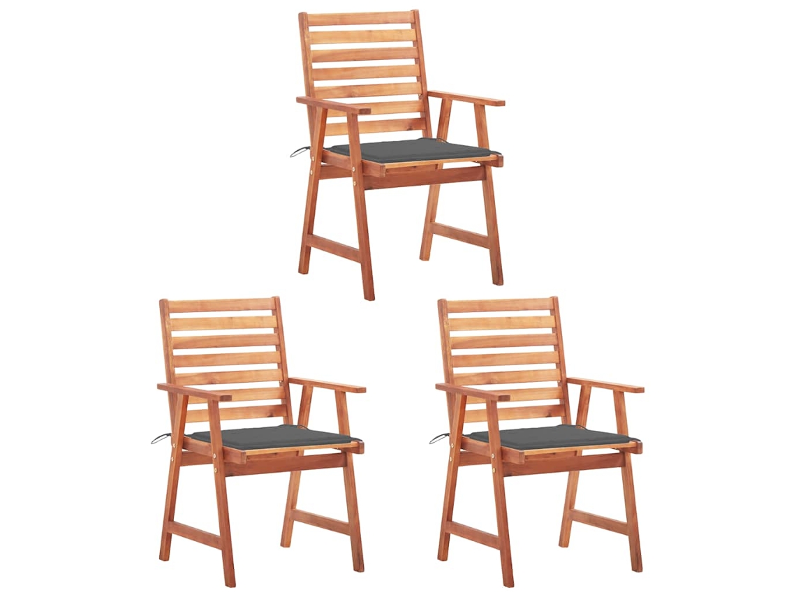 Sillas de comedor de jardín de 3 piezas con cojines de acacia maciza, DKD HOME DECOR
