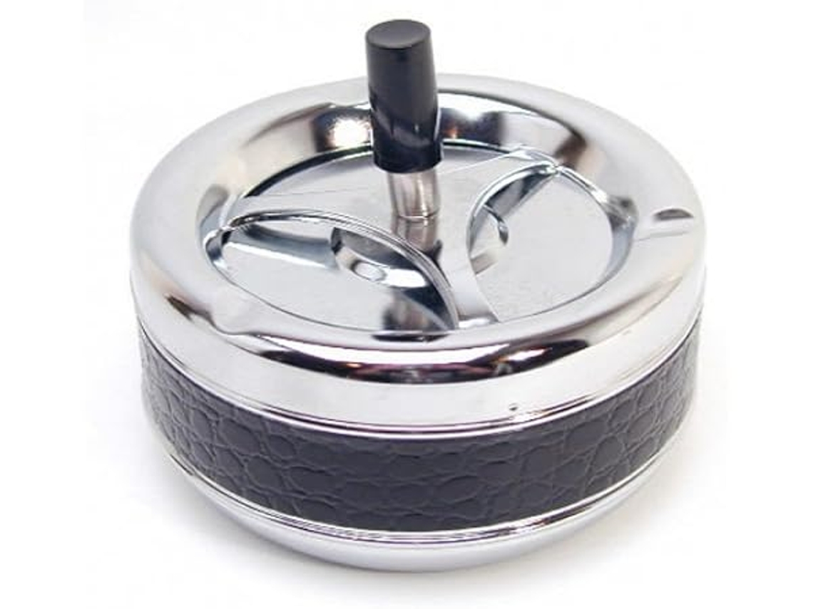 Cenicero Giratorio Con Tapa, Textura De Piel Serpiente, Estilo Retro En Negro Cromado, 13 Cm Diámetro, Hogar, Moderno, Funcional
