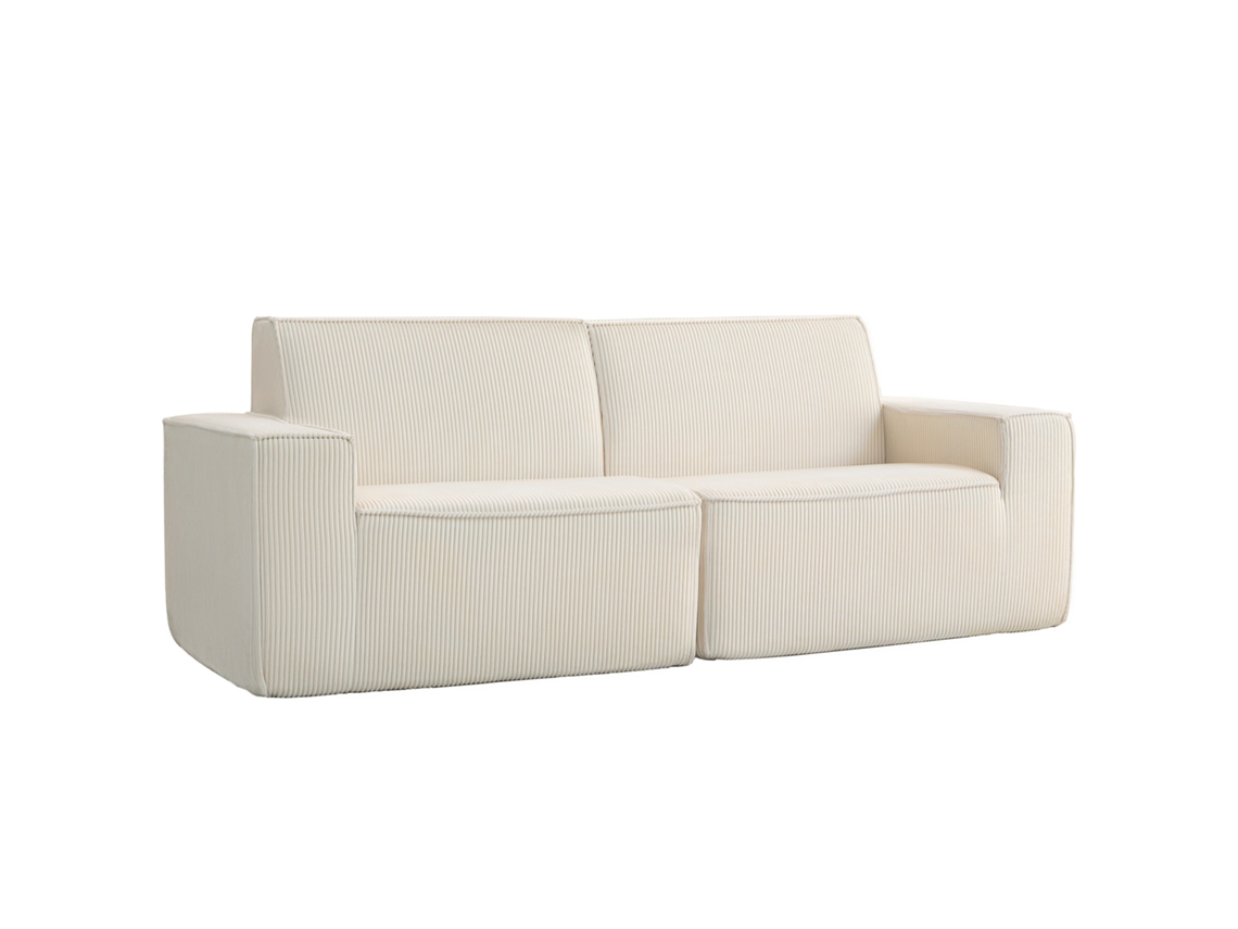 Sofá de pana de 3 plazas, 230 cm. Sofá moderno. No requiere montaje. Beige. PMM CAPITALI