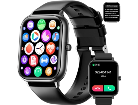 VEANXIN Reloj Inteligente 1.7'' Pantalla TFT Completamente Táctil Rastreador de Actividad Física-Negro