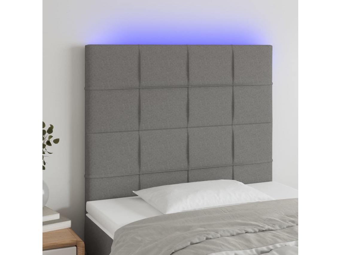 Cabecero Con Luces Led Tela Gris Oscuro 100x5x118/128 Cm