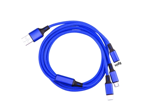 Cable de carga Tres en uno Carga rápida Nylon trenzado 2A 8Pin Tipo-C Cable de carga micro USB Cable de teléfono móvil para el hogar -Azul