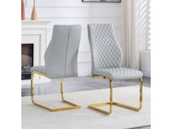 Par De Sillas Diamond, Gris Claro, Respaldo Alto, Dorado