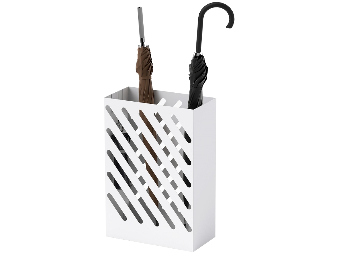 Soporte Para Paraguas Con 4 Ganchos Y Bandeja Para Agua - Acero Blanco