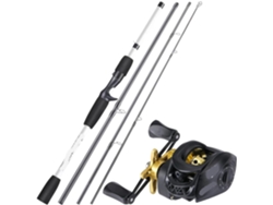 Kits De Cañas Pescar Fibra Carbono Para Baitcasting, 4 Secciones, Caña Casting Y Carrete Metal Pesca Lubina...