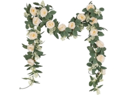 Guirnalda de rosas de té artificial HYMNORA con hojas de hiedra, flores artificiales para colgar en casa o jardín (champán)