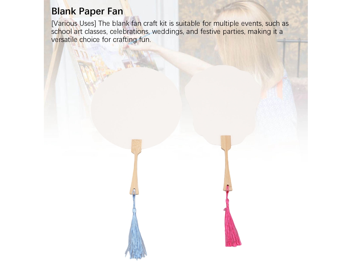 Kit Para Pintar Abanicos En Color Blanco Con Pinturas, Flecos Y Palitos De Plástico Para Manualidades.