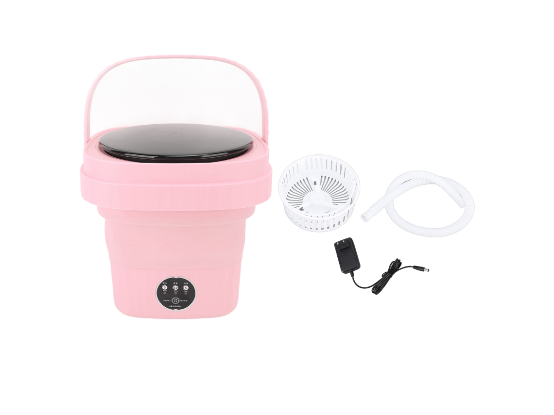 Lavadora plegable portátil de 6 litros, impermeable IPX4, mini lavadora para ropa de bebé y ropa interior, 100-240 V, enchufe USB rosa.