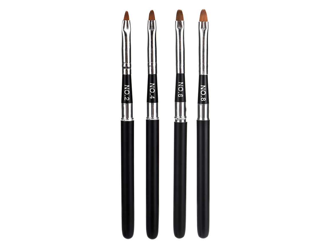 Juego De 4 Pinceles Profesionales Para Decoración De Uñas Con Mango Negro. Herramienta De Belleza Para Uñas.
