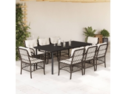 Juego de comedor de jardín de 9 piezas con cojines de mimbre marrón DKD Home Decor
