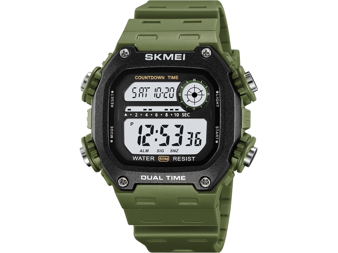 Relojes de alarma LED con fecha impermeable y esfera cuadrada digital para hombre - Negro