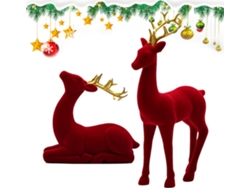 Figuras para 2 adornos navideños, escultura de ciervo de pie, verde y rojo, para mesilla de noche o cocina, L Slowmoose