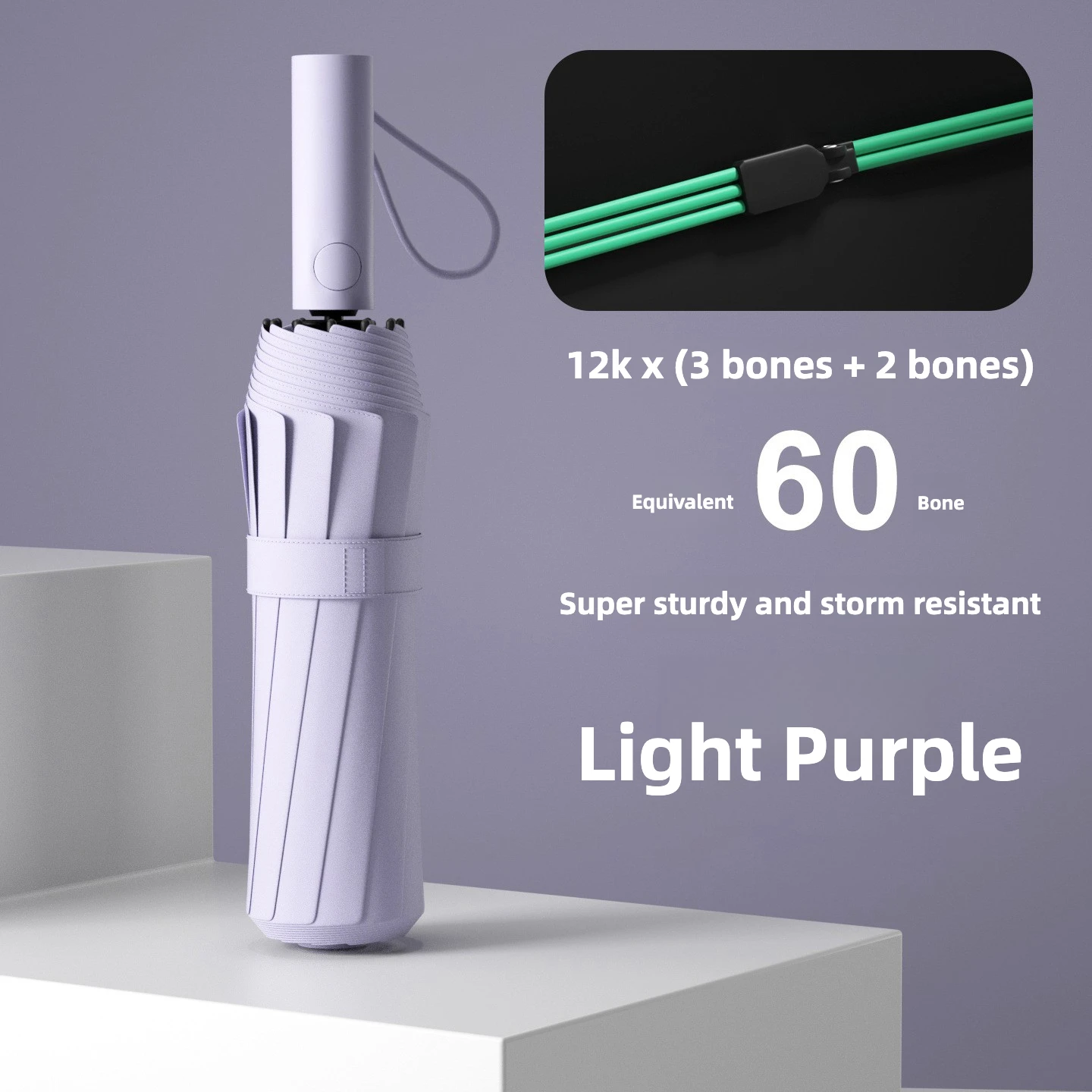 Paraguas Plegable Automático A Prueba De Viento (color Morado Claro 12k), Protección Solar Upf50+ Y Protección Uv.