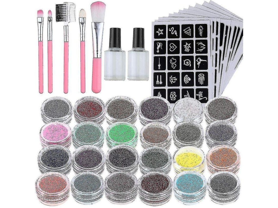 Nuevo Kit De Tatuajes Con Purpurina Sofirn Con 24 Tubos Grandes Y 125 Plantillas.