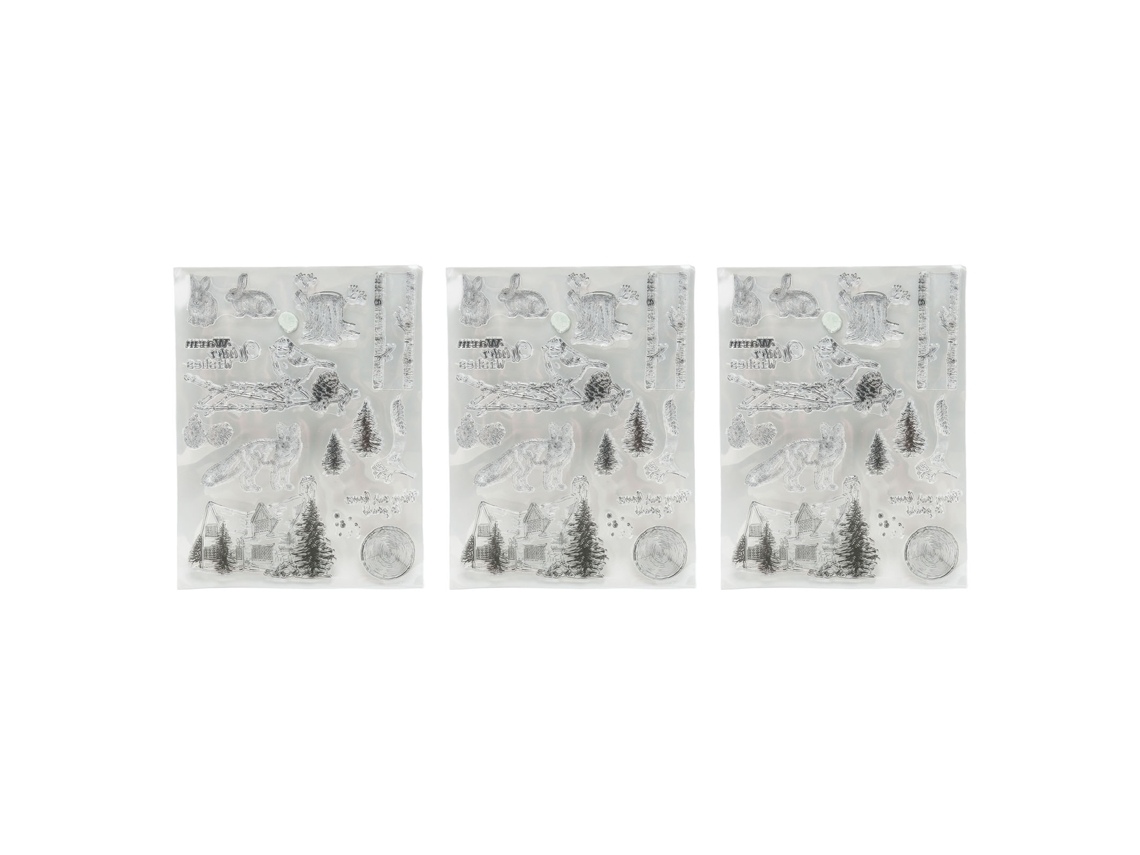 3 piezas de bloques de troqueles de sellos transparentes para decoración de álbumes de recortes, tarjetas de diario de invierno con animales