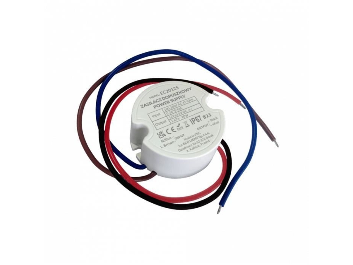 Transformador Led Empotrable 60 1.67A 20W 12V Ip67 50X50X22 Ecolight