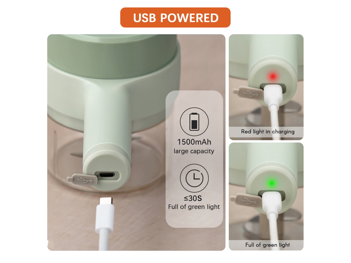 Picadora Eléctrica Portátil Usb 4 En 1 Para Verduras, Ajo Y Carne.