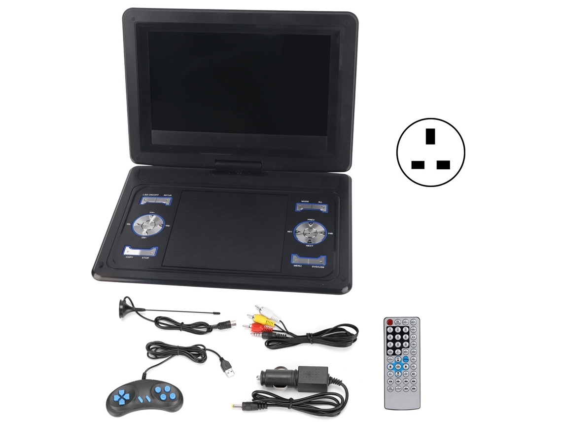 Reproductor De Dvd Portátil Giratorio Recargable Hd Cd Dvd Con Pantalla Led Para Viajes En Coche 110-240v Negro Enchufe