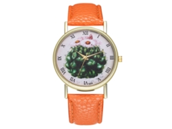 Reloj De Cuarzo Con Correa De Cuero Pu, Dial De Cactus, Unisex (naranja)
