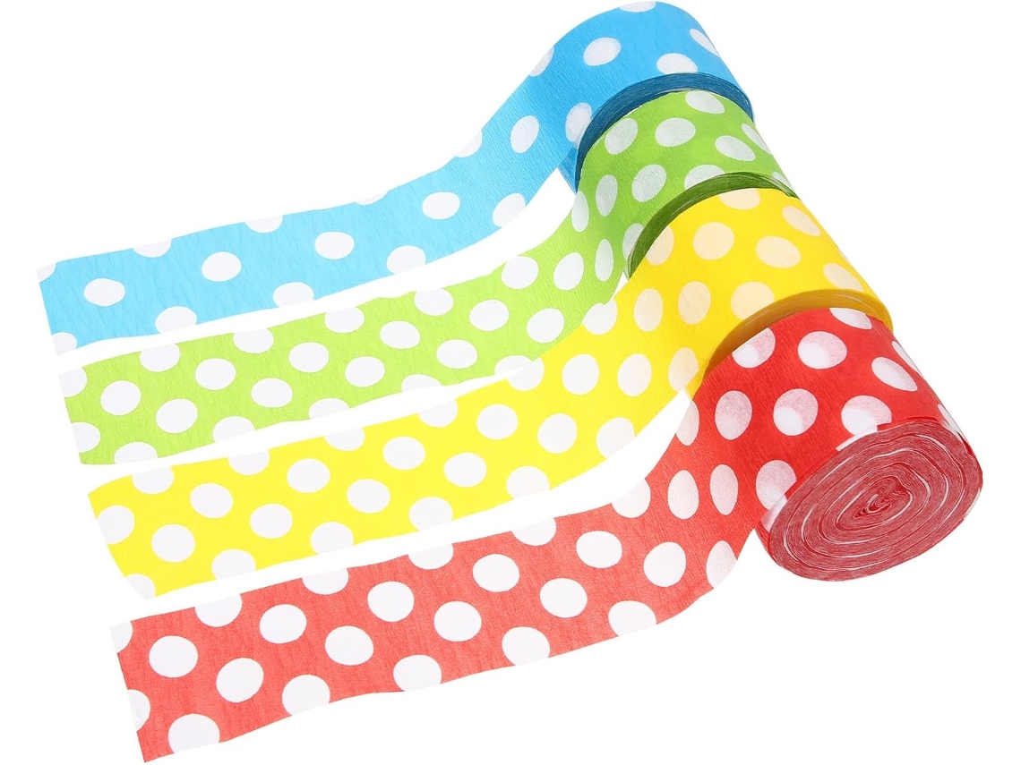Guirnaldas Decorativas Fáciles De Usar Con Lunares De Colores, Papel Crepé, Paquete De 8 Rollos.