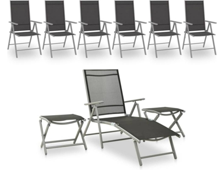 Conjunto 9 de muebles de jardín VIDAXL negro y plateado