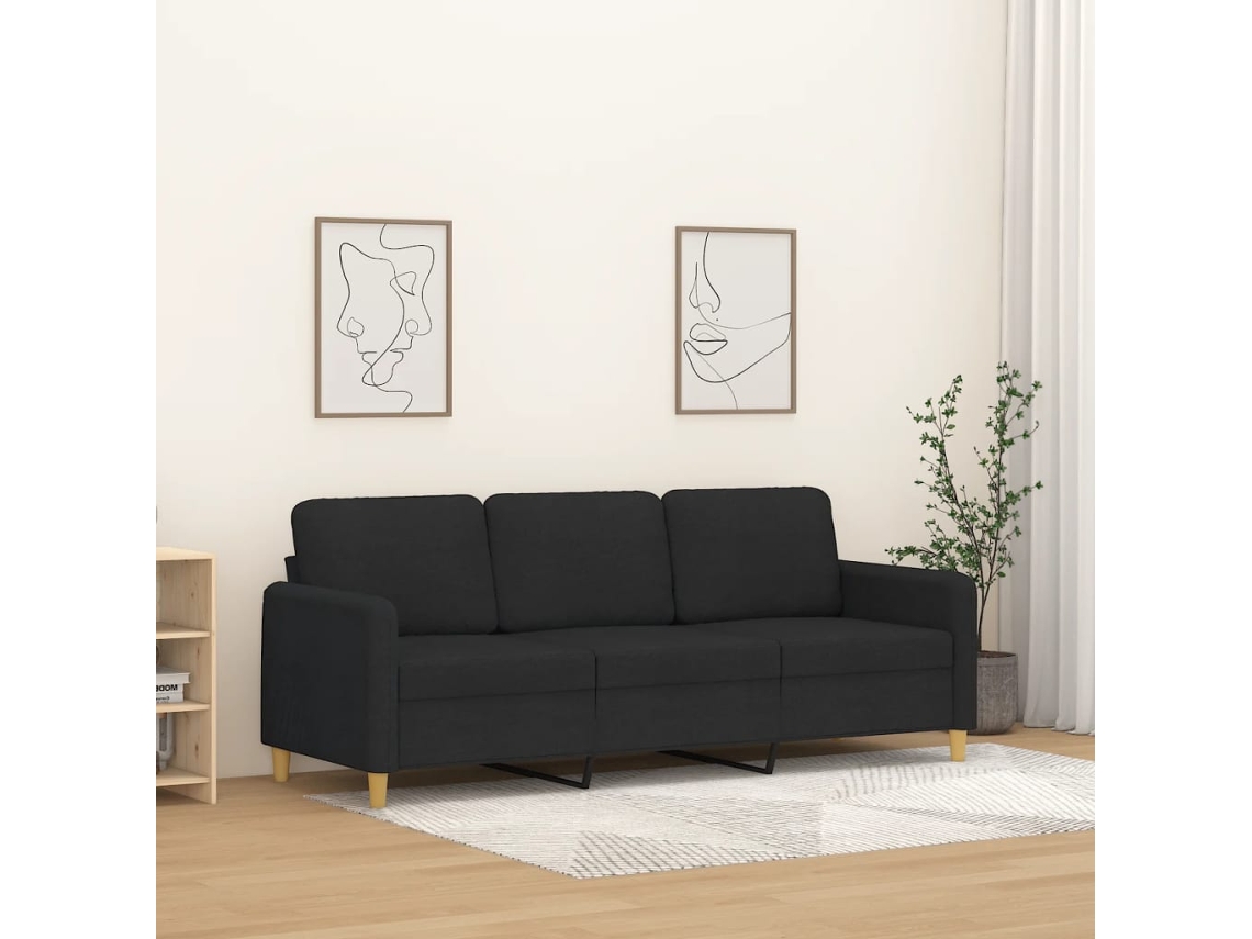 Sofá De 3 Plazas | Sofá De Salón | Sofá De Descanso De Tela Negro 180 Cm
