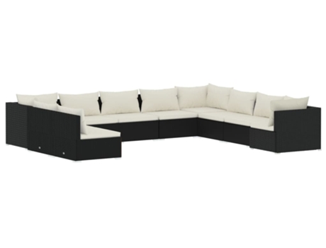 Conjunto 10 de muebles de jardín VIDAXL cojines ratán sintético negro