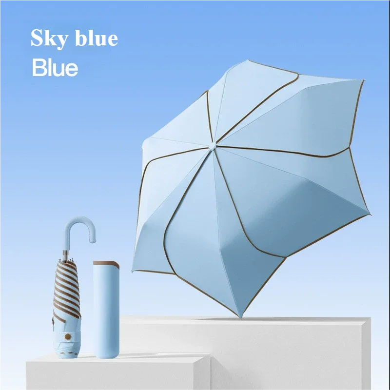 Paraguas Manual Estilo Coreano De Pétalos (azul Cielo 6k), Protección Contra El Sol Y La Lluvia, Paraguas Plegable Reforzado Y Resistente Al Viento.