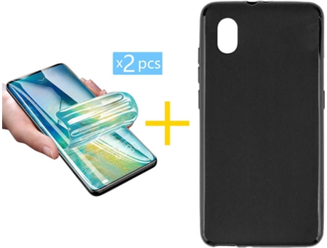 Carcasa + 2 Protectores de Pantalla para Alcatel 1B 2020 SKYHE Negro