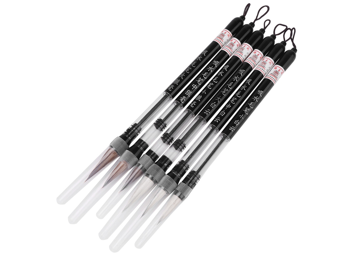 6pcs Pincel De Agua Chino Con Relleno De Pistón Para Practicar Caligrafía En Tela De Escritura Con Agua