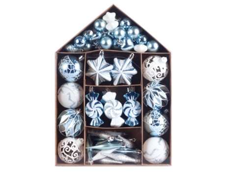 Conjunto de Bolas de Navidad ZMDECQNA Juego Adornos Piezas Árbol Paquete Regalo Blanco - 73un (34x24x6cm)