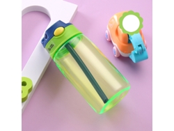 (verde) Botella De Agua Para Niña De 480ml, Con Tapón Y Pajita, Portátil.