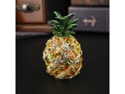 (oro) Joyero Con Forma De Piña, Artesanía En Metal, Caja De Almacenamiento Para Adornos Pequeños Totalmente De Diamantes.