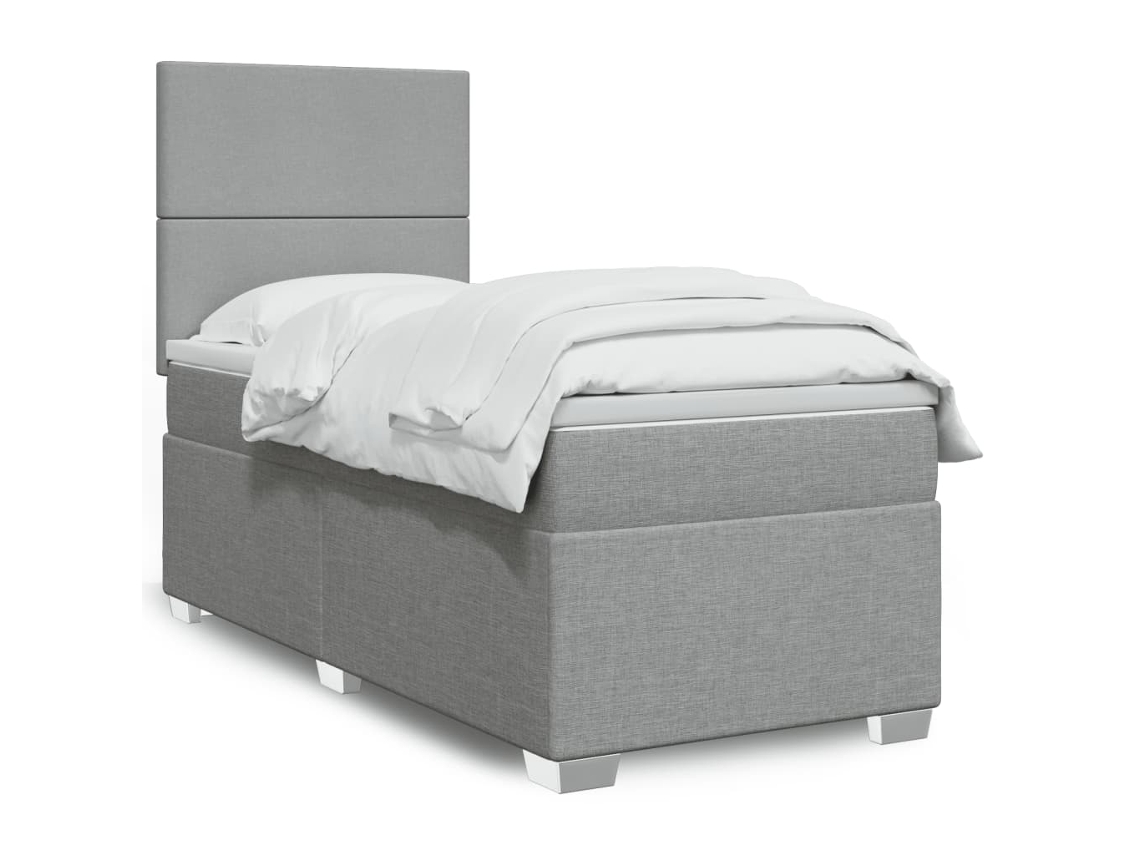 Cama Box Spring Con Colchón Tela Gris Claro 90x200 Cm