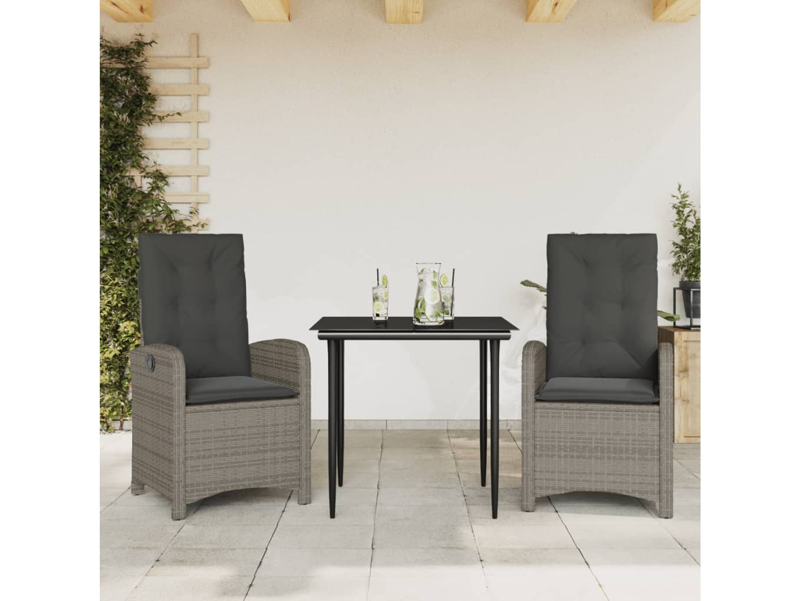 Juego de comedor de jardín de 3 piezas DKD Home Decor con cojines de mimbre gris