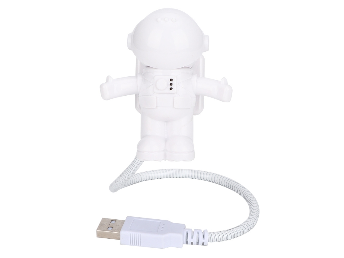 Luz nocturna LED USB con forma de astronauta, flexible 360°, para PC, portátil, notebook, 40 lm, 3000 K, sin marca.