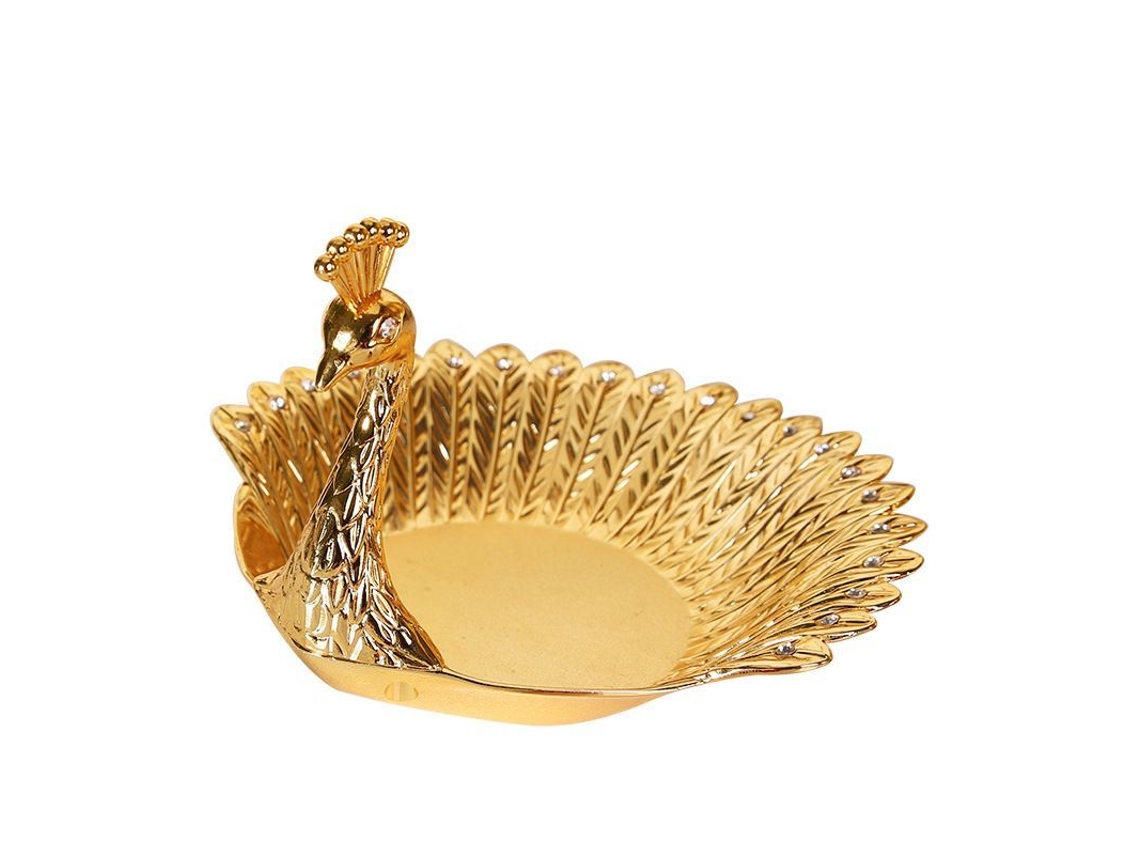 2026-32059-taza De Dulces De Metal En Forma De Pavo Real Dorado Para Servir Frutas Y Snacks
