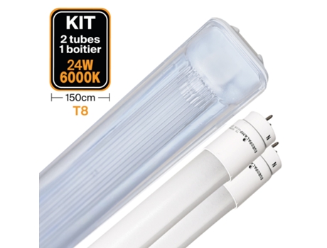Kit de 2 Tubos LED T8 25W Blanco frio 6000K Estuche estanco 150cm EUROPALAMP