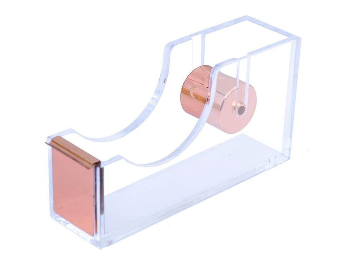 Dispensador De Cinta Adhesiva De Acrílico Transparente Para La Escuela, El Hogar Y La Oficina, Accesorio De Escritorio (12x6,5x3,5 Cm, Oro Rosa)