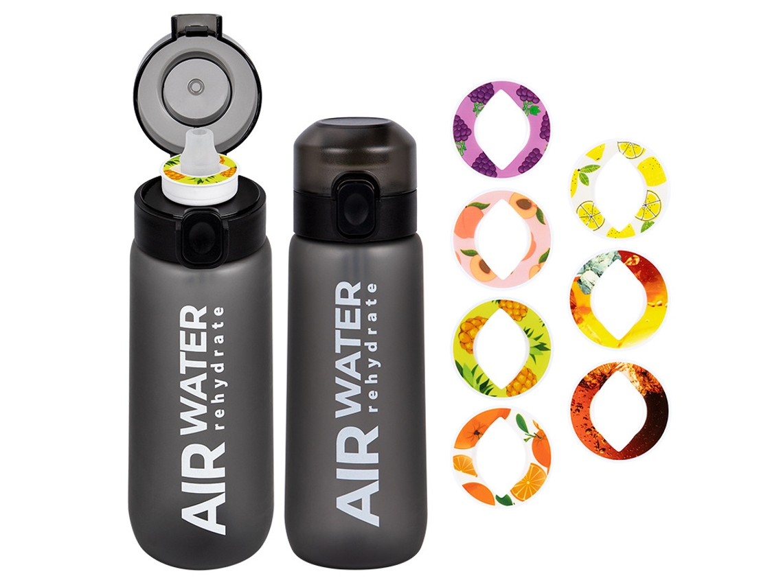 Botella De Agua Air Sin Bpa 750 Ml Con 7 Cápsulas De Sabor 0 Azúcar Y 0 Calorías CHRUI Negro