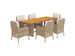 Maison Exclusive - Juego de comedor de jardín de 7 piezas con cojines de mimbre, beige